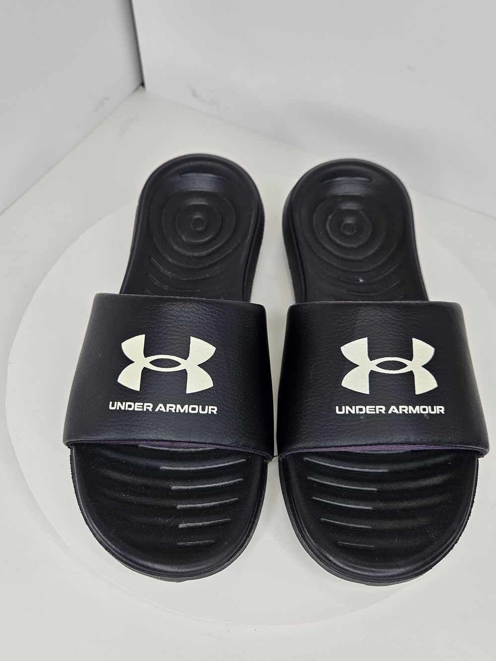 Under Armour Men's Black Slide Sandals White Logo Size 8